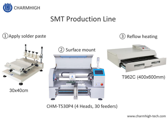 4 chaîne de montage de carte PCB de four de ré-écoulement de SMT Chip Mounter Stencil Printing T962C de têtes