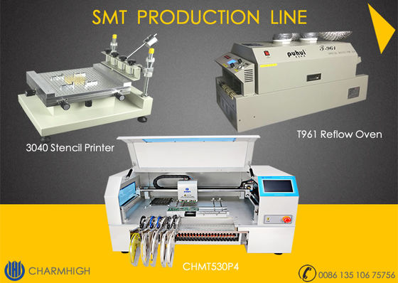 Chaîne de production avancée de SMT, machine de transfert CHMT530P4, 3040 imprimante, four de 4 têtes du ré-écoulement T961